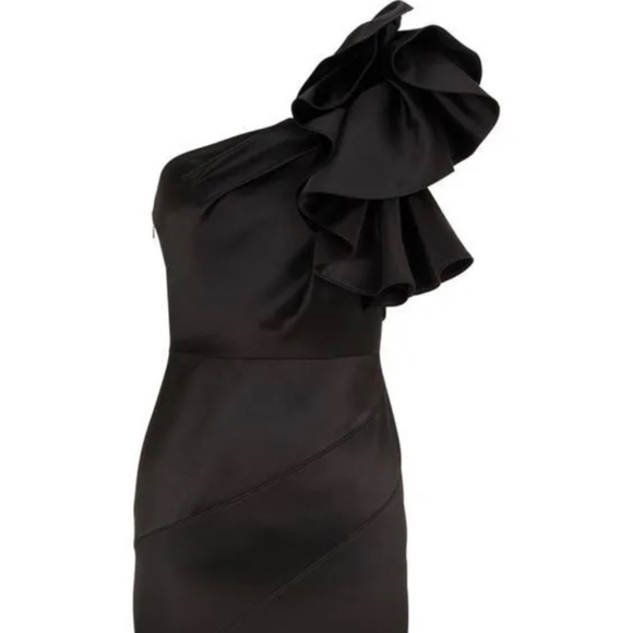 karen millen one shoulder satin dress Black Coast One Shoulder Satin Maxi Bridesmaid Dress With Gold Trim